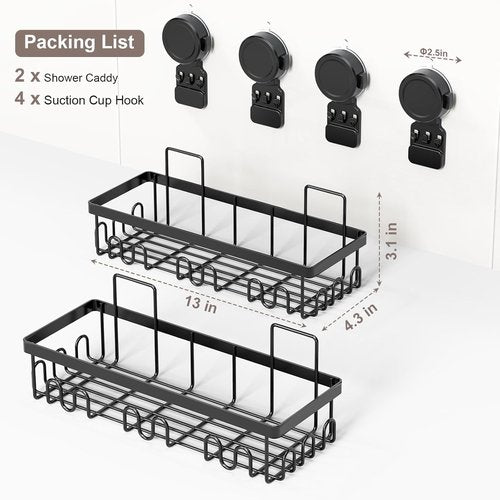 JOTPE Shower Caddy - No Drill Suction Cup Organizer | Waterproof & Removable, Holds 40 lbs, Black