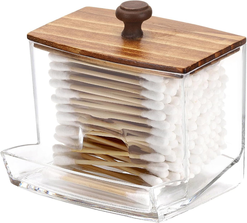Tbestmax Qtip Holder Dispenser - Clear 10oz Bathroom Organizer for Cotton Balls, Swabs & Floss