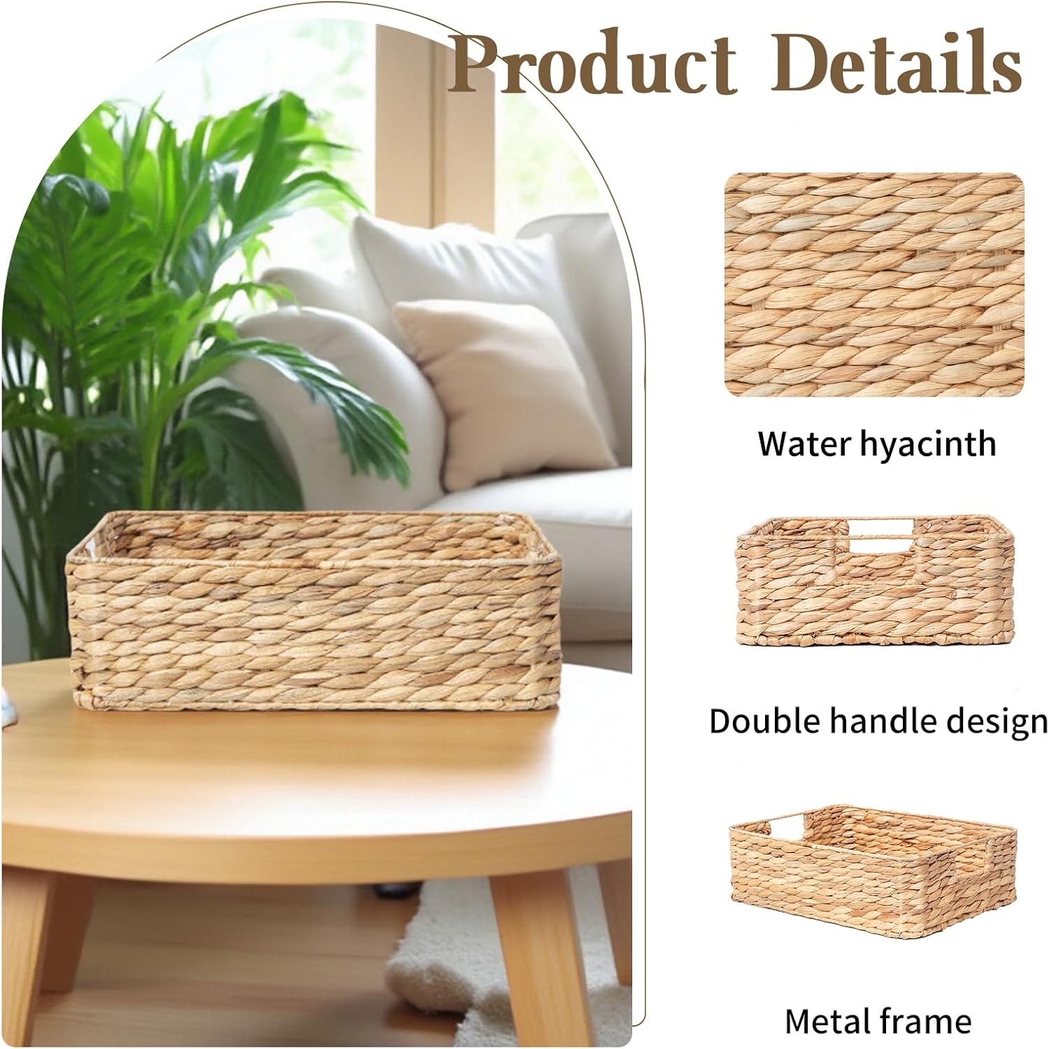 YAHUAN Water Hyacinth Storage Baskets - Stylish Organizing Solution for Drawers & Shelves | Square Design