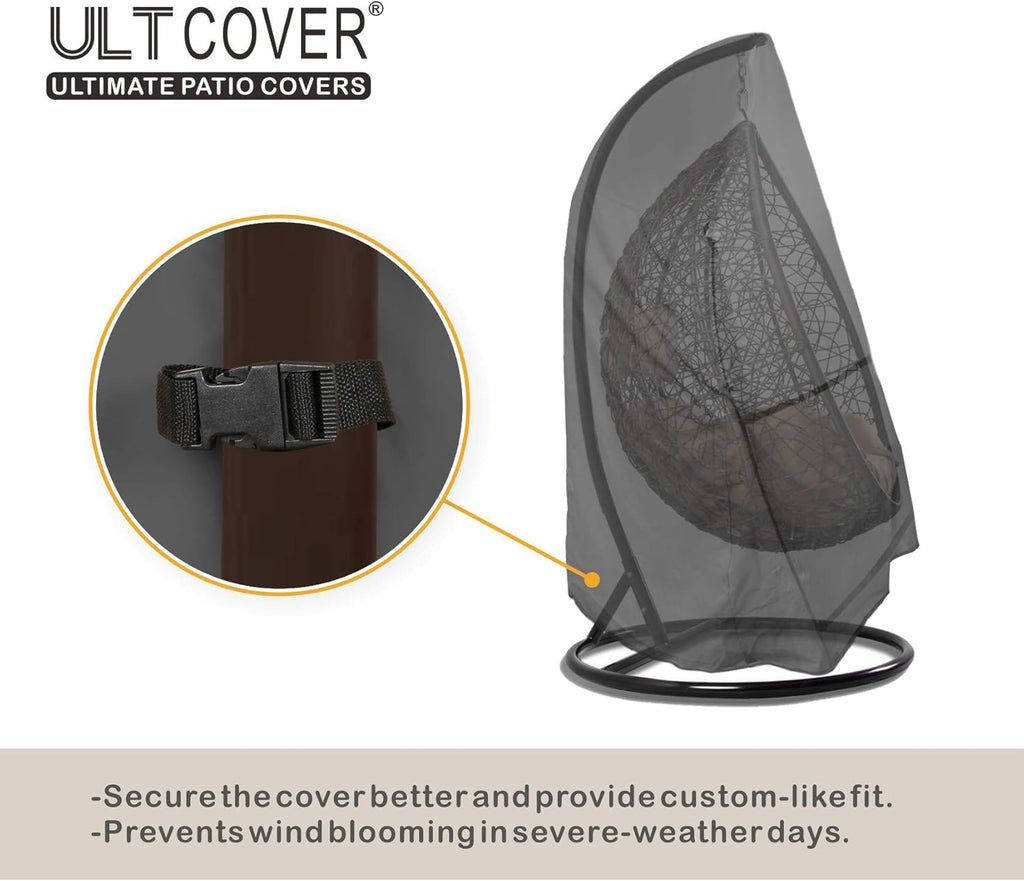 ULTCOVER Patio Hanging Egg Chair Cover - Waterproof Protection for Single Seat Swing | 45W x 33D x 68H Inches, Black