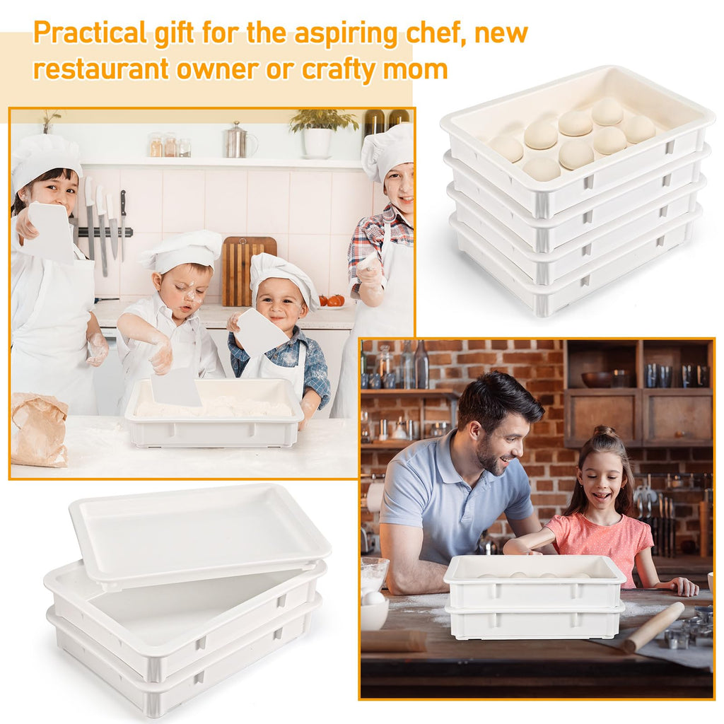 Suzile 4 Pcs Pizza Dough Proofing Box Plastic Stackable Trays with Covers Food Storage Containers, 17.83'' x 12.8'' x 3.23'', 4 Trays with 1 Cover