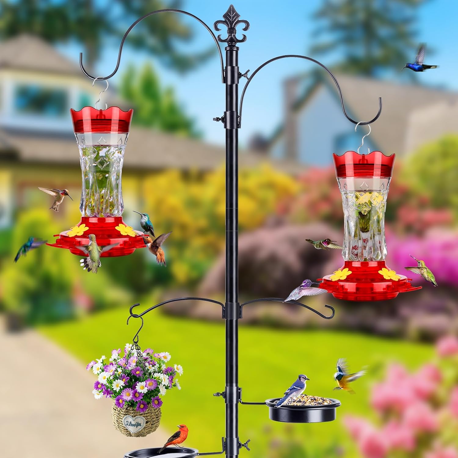 BOLITE Glass Hummingbird Feeder - 15 Ounce Leak-Proof Design with 4 Bee Guards | Red Stars Decor, 2 Pack