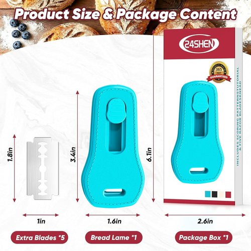 24SHEN Bread Lame - Sourdough Scoring Tool with Magnetic Handle & 5 Razor Blades - Blue