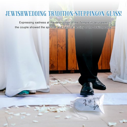 Jewish Chuppah Breaking Glass, Blue Glass Vessel for Groom, Wedding Gift with Drawstring Bag and Card
