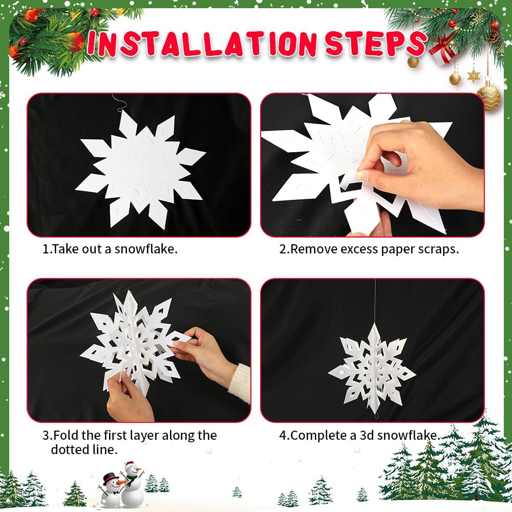 Skiennix Winter Snowflake Decorations - 12 Pcs 3D Iridescent Hanging Ornaments for Holiday Decor