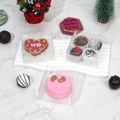 TEMLQPACK 100PCS Cookie Boxes 3¼"×3¼"×1½" Clear Mini Bakery Boxes for Donuts, Cookies, Macarons, Brownies, Soap & Chocolate Truffles