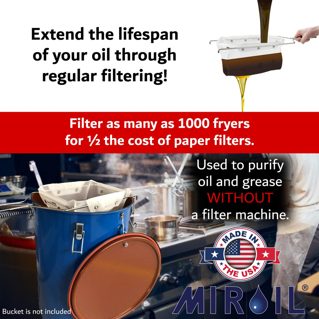 MirOil CONE2B Fryer Filter Bag & Frame Combo Set – Durable Reusable Strainer Bag and Metal Support Frame for Commercial Kitchen Use - Compatible with MirOil Blue Oil Caddy - Model #30L