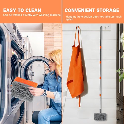 Ceiling Fan Cleaner Duster with 80" Adjustable Pole, with Reusable Microfiber Pad, for Cleaning Fan Blades, Baseboard, Window Glass, Bathroom, Floor