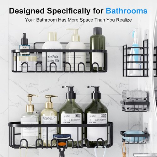GearFusion Shower Caddy - Rustproof Stainless Steel Bathroom Organizer with 18 Hooks | 5 Pack Space-Saving Storage