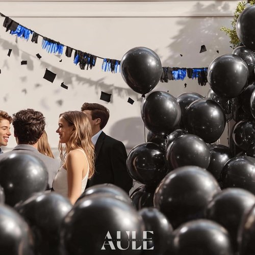 AULE Black Metallic Balloons - 12 Inch Chrome Latex Balloons | 50 Pcs for Party Decor & Celebrations
