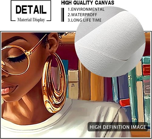 **Regine Switzerland African American Wall Art - Black Girl Reading Canvas Decor | Framed Artwork for Book Lovers (12"x16")**