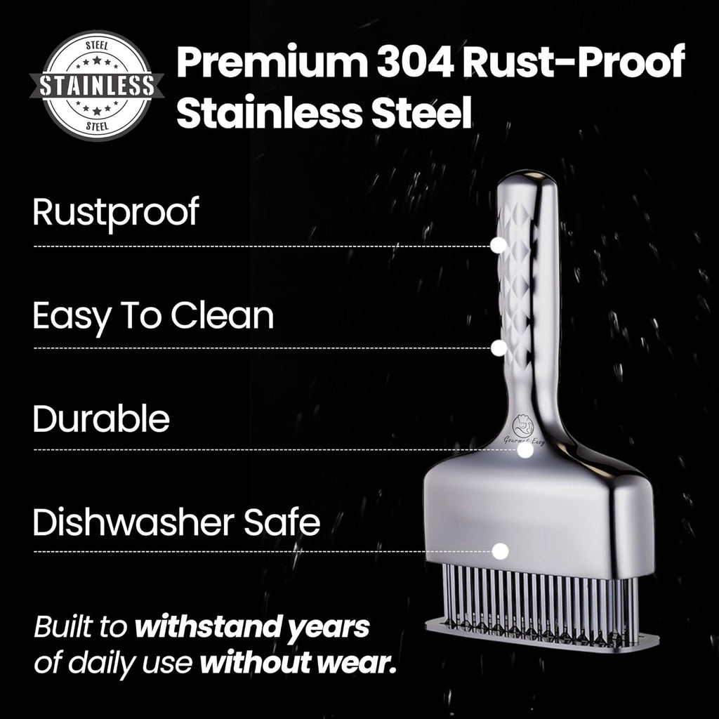 Meat Tenderizer Tool - Stainless Steel Blade with Extra Long Handle | Rustproof One-Piece Design