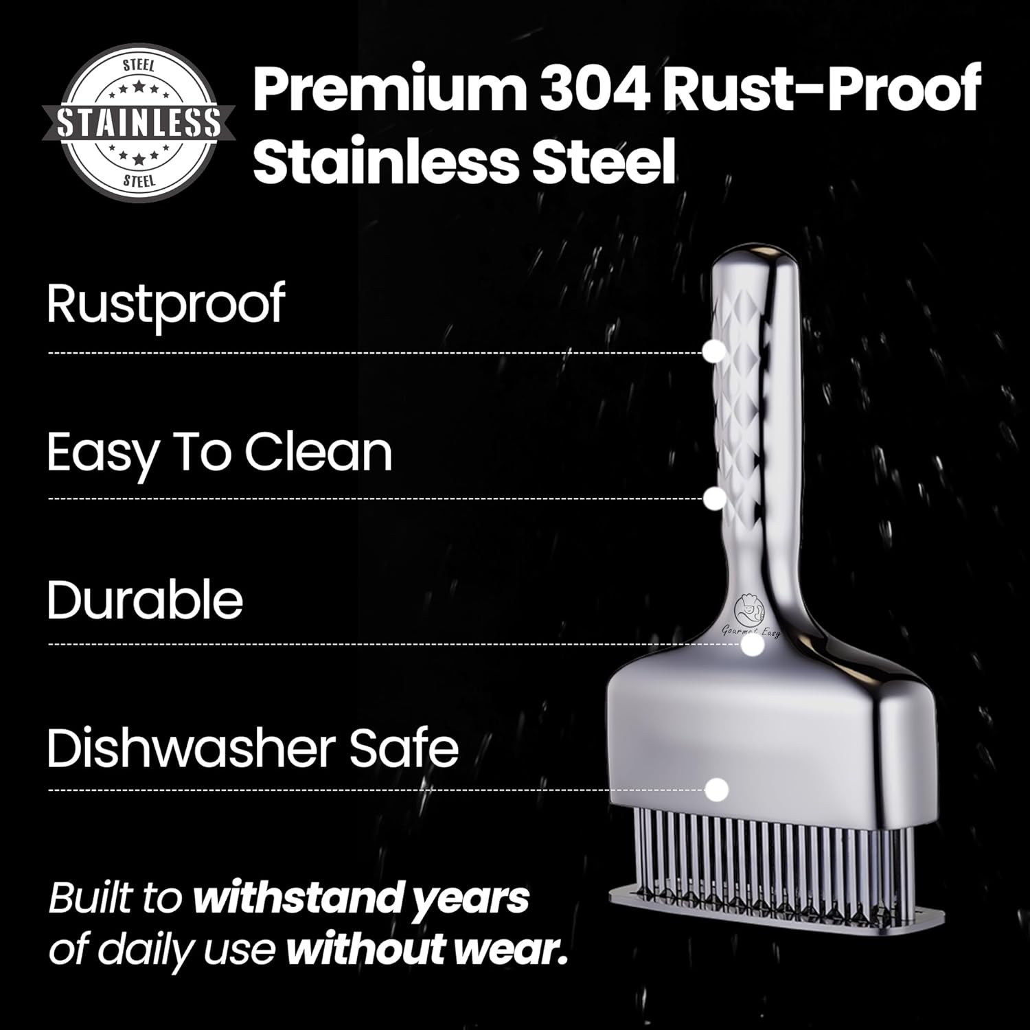 Meat Tenderizer Tool - Stainless Steel Blade with Extra Long Handle | Rustproof One-Piece Design
