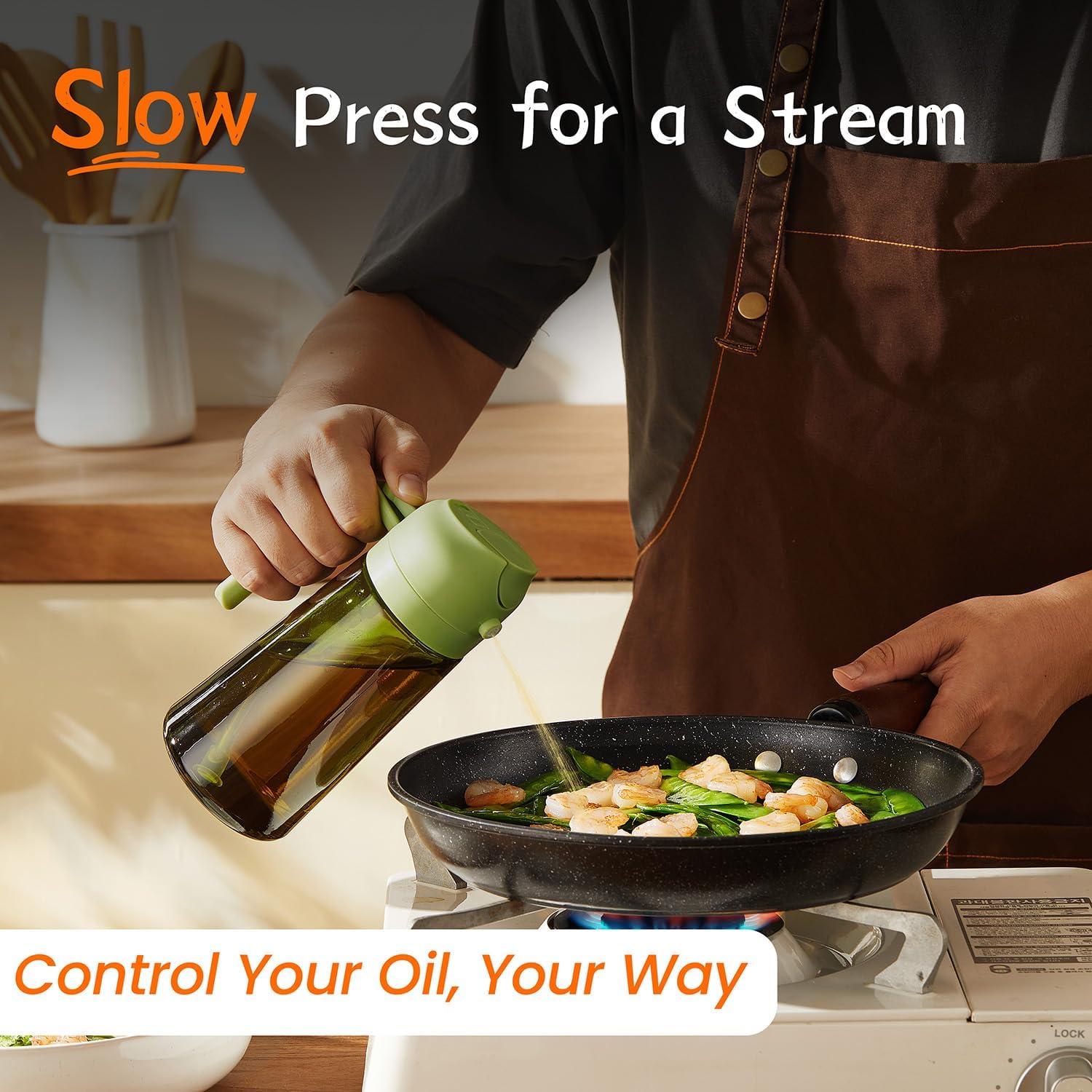 TrendPlain - Olive Oil Dispenser Bottle 16oz | Kitchen Gadget & Air Fryer Accessory - Green