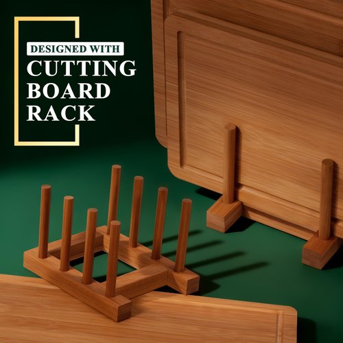 Bamboo Cutting Board Set, Wood Chopping Boards with Juice Groove & Non-Slip Feet, Large Wooden Boards for Meat, Cheese Charcuterie, Kitchen Gifts for Mom