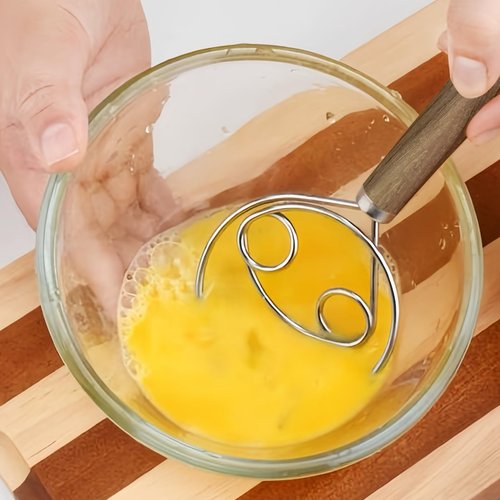 Danish Dough Whisk, Sourdough Dough Bread Whisk Supplies for Cake Pizza Pastry Biscuits, Wooden Hand Stainless Steel Ring Sourdough Baking (Walnut Wood)