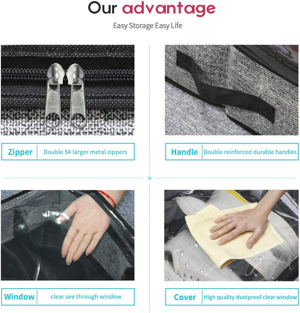 Onlyeasy Under Bed Shoe Storage Organizer - 4 Pack for 12 Pairs | Sturdy, Breathable Black Bags