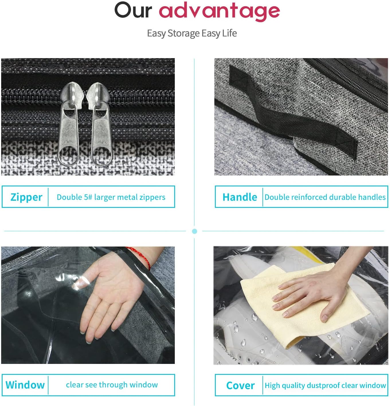 Onlyeasy Under Bed Shoe Storage Organizer - 4 Pack for 12 Pairs | Sturdy, Breathable Black Bags