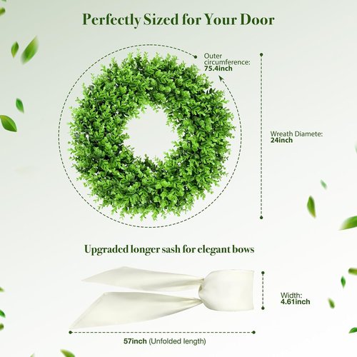 Boxwood Wreaths by [Brand Name] - Preserved 24" Front Door Decor | Elegant Summer Wreath