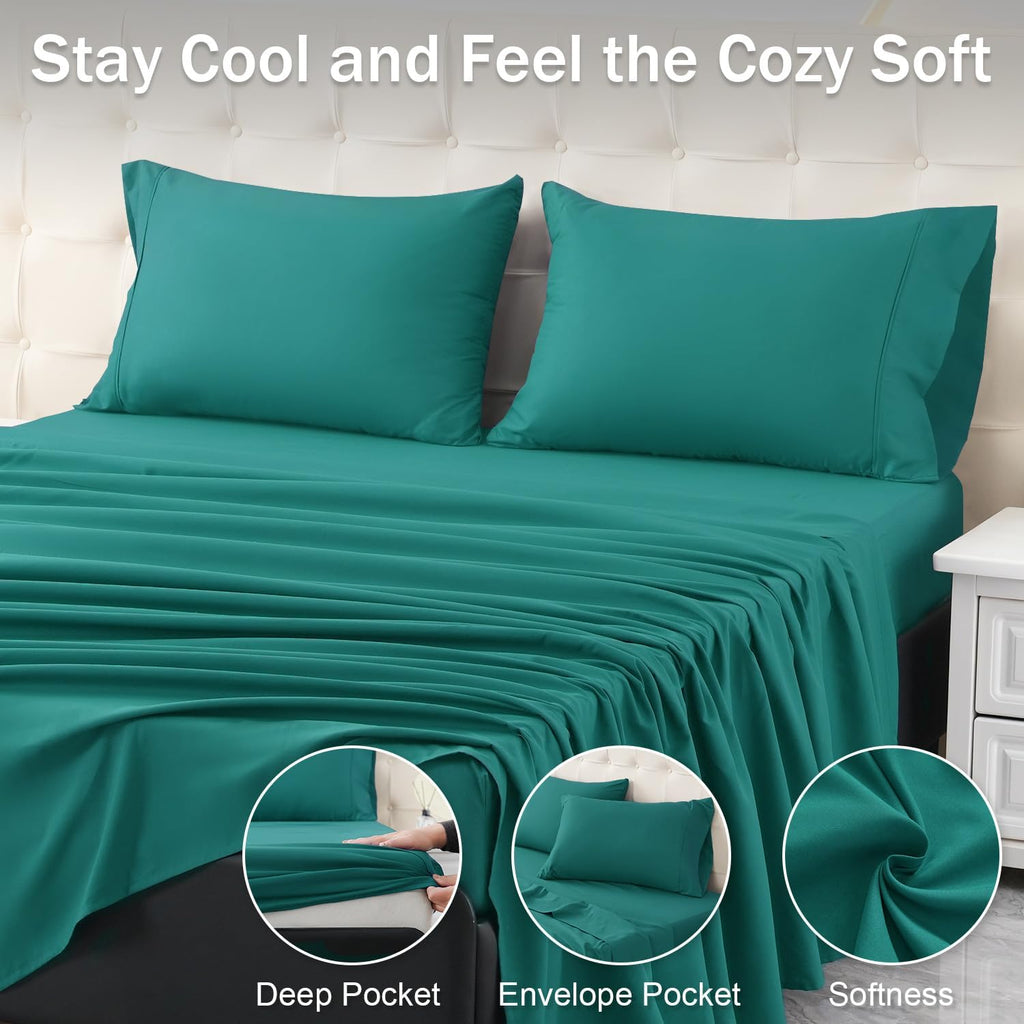 MICORAL Twin Bed Sheets Set - Soft, Breathable Bedding with 16" Deep Pocket Design | Turquoise (3 Pieces)