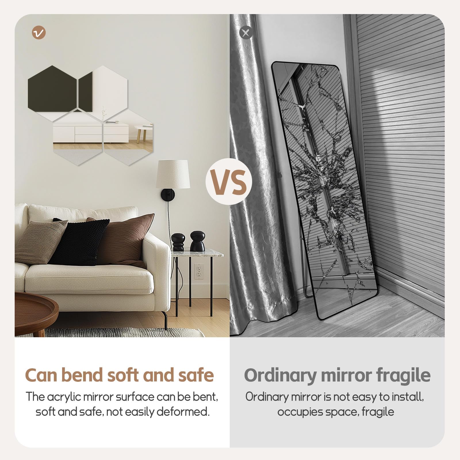 Abyssaly Hexagon Mirror Stickers for Walls 4 Pack 11.8''x11.8'' Self Adhesive Flexible Acrylic Wall Mirrors Decorative Peel and Stick Mirror Tiles 2mm Thick Stick on Mirrors for Wall Door Locker