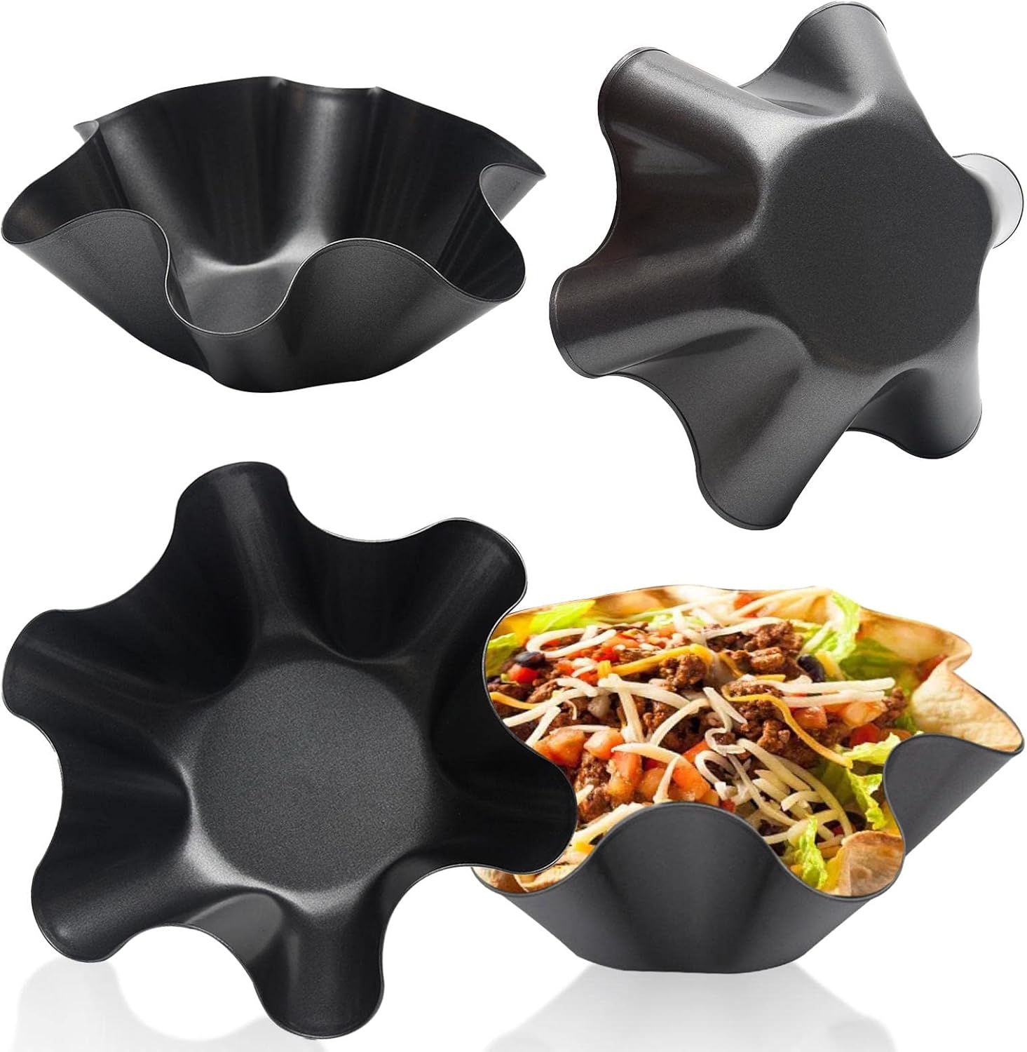 Skiennix Tortilla Pan Set - Nonstick Taco Salad Bowl Molds - Large Carbon Steel Baking Bowls (6-Petaled Flower)
