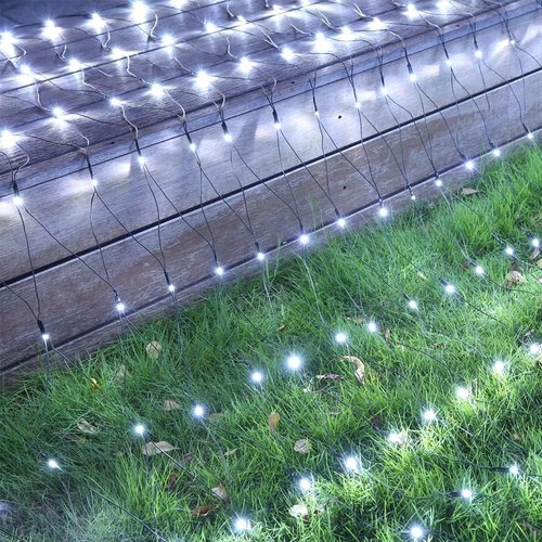 iBaycon 4ft × 6ft Solar Net Mesh Lights, Solar Powered Christmas Net Light Outdoor Waterproof, 8 Modes Bush Netting Lights for Xmas Trees, Party, Garden, Wedding, Outdoor Decorations (White, 2PACK)