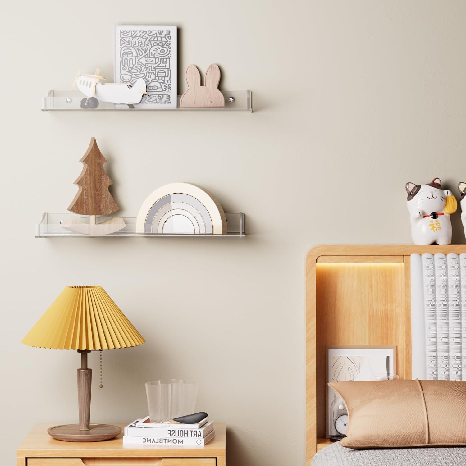 Skiennix Acrylic Floating Shelves - Clear Wall Organizer for Bathroom, Bedroom & Living Room | 3 Pack