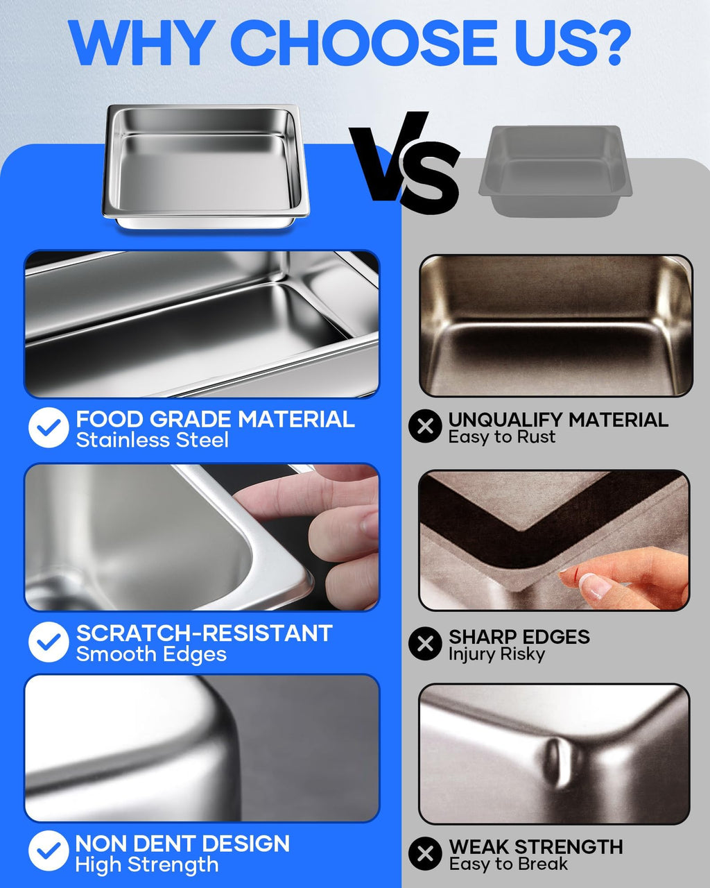 WantJoin Steam Table Hotel Pans with Lid 1/1 Full Size 4 Inch Deep 6 Pack, Stainless Steel Metal Tray Sets Food Storage Container, Commercial Restaurant Chafing Dishes Buffet Warmer Catering Supplies
