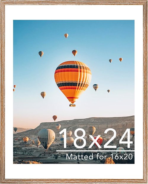 JCJMY 18x24 Picture Frame - Rustic Brown Wall Hanging Frame with 16x20 Mat for Photos