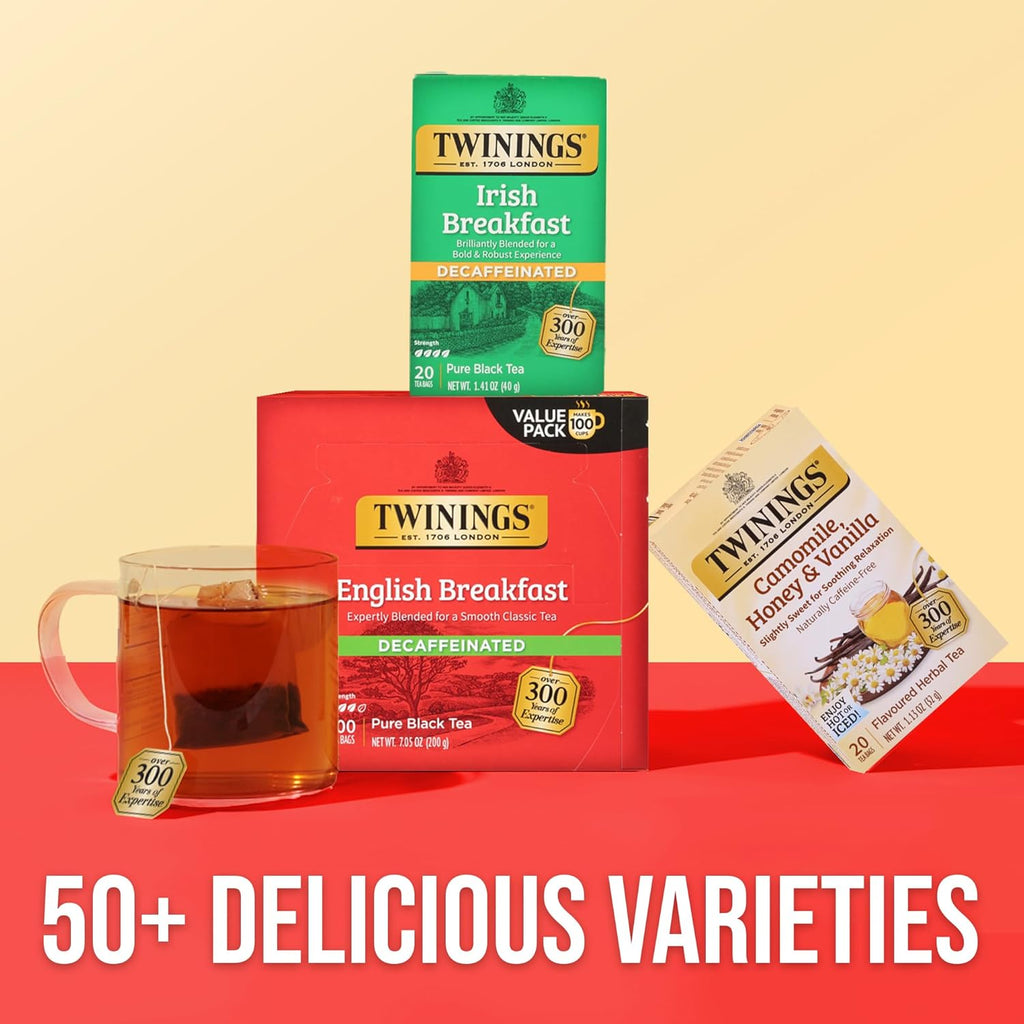 Twinings Decaffeinated English Breakfast Black Tea - Smooth & Flavorful | 100 Individually Wrapped Teabags