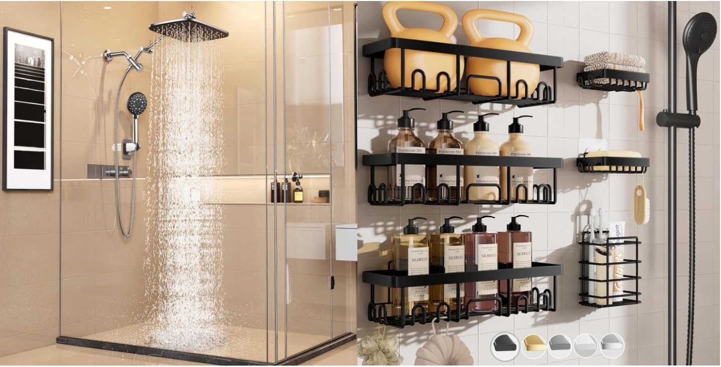 Veken Shower Head - High-Pressure Water Flow & Convenient Shower Caddy | Modern Design