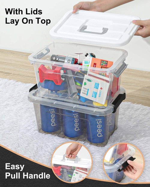 EOENVIVS Plastic Storage Bins - 7 Quart Stackable Organizer with Lids & Handles | 6 Pack Clear Storage Boxes for Home & Office