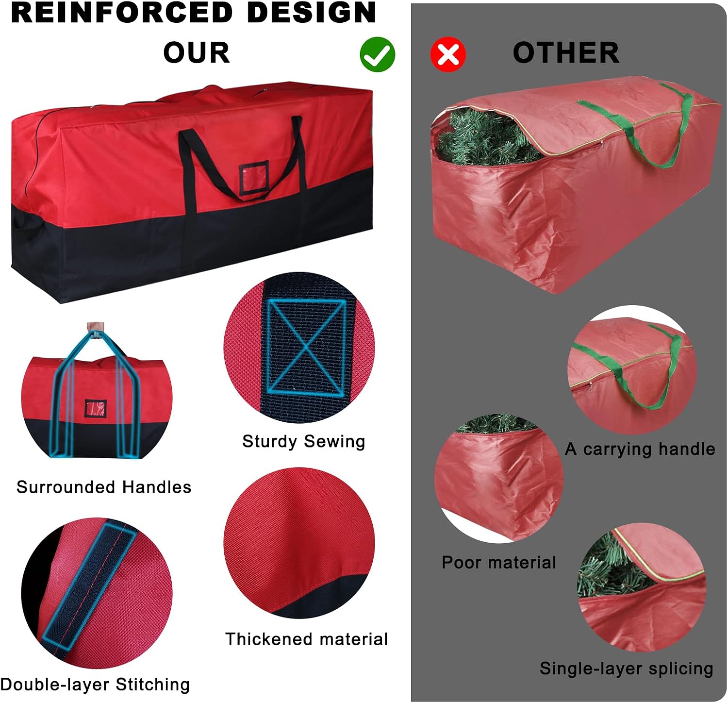 Skiennix Christmas Tree Storage Bag - Extra Large Waterproof 600D Oxford for 7.5 Ft Trees | Zipper & Card Slot