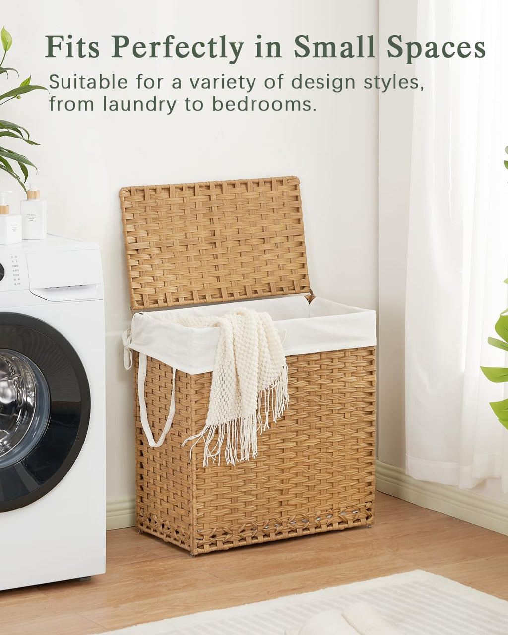 SETVSON Laundry Hamper - Handwoven Rattan Basket with Lid & 3 Removable Liners | 112L (29.6 Gal)