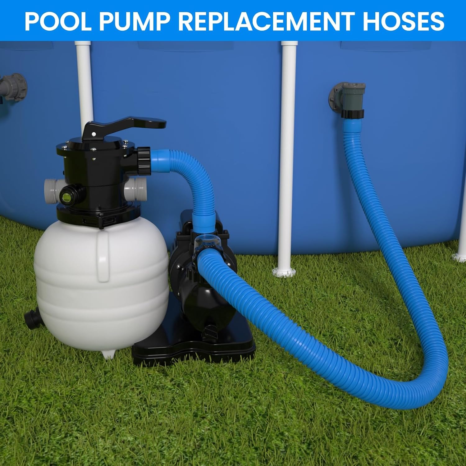 Skiennix Pool Hose Replacement - 1.5" x 40" for Above Ground Pools | Pack of 2, Blue, Compatible with Filters