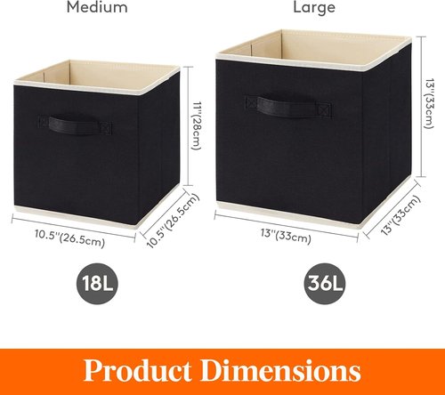 Lifewit Storage Cubes - Foldable Decorative Fabric Baskets for Home Organization | 11 Inch, 18L, Black, 6 Pack
