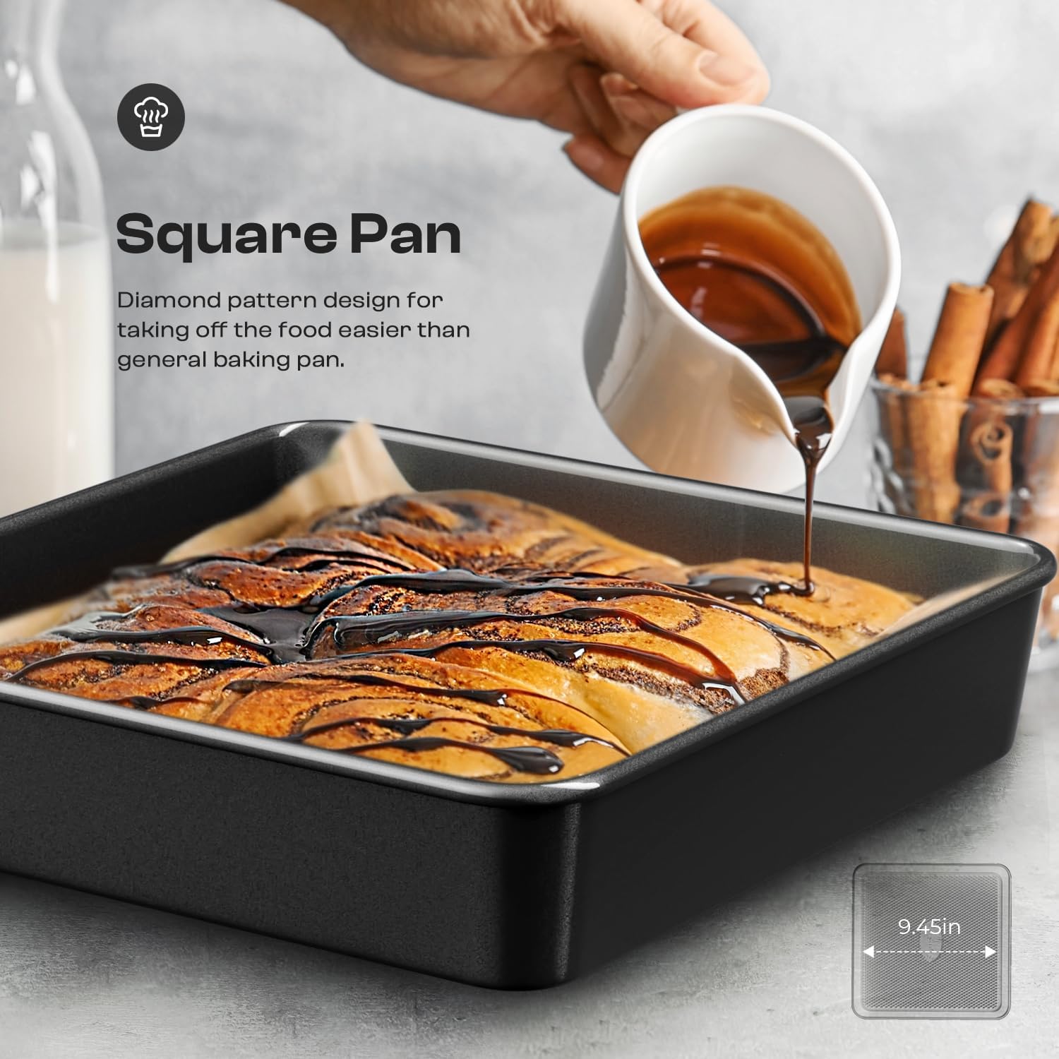 Skiennix 12-Piece Nonstick Bakeware Set - Stackable, Non-Toxic Baking Pans with Utensils & Rack | Black