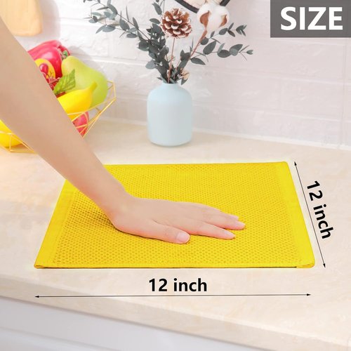 Homaxy 100% Cotton Waffle Weave Dish Cloths - Ultra Soft & Absorbent Quick Drying Towels | 12x12 Inches, 6-Pack, Yellow