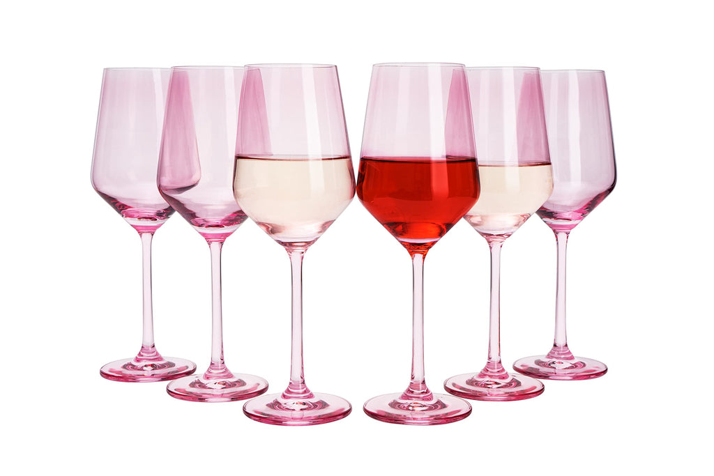 Pink Wine Glasses Stemware Collection, 6-Pack, 14oz, Blush Hue, Elegant Tall Stems, Distinctive Gift, Vibrant Glass Set, Chic Tableware, Rosy Tint, Celebration Ready, Stylish Drinkware, Festive Charm