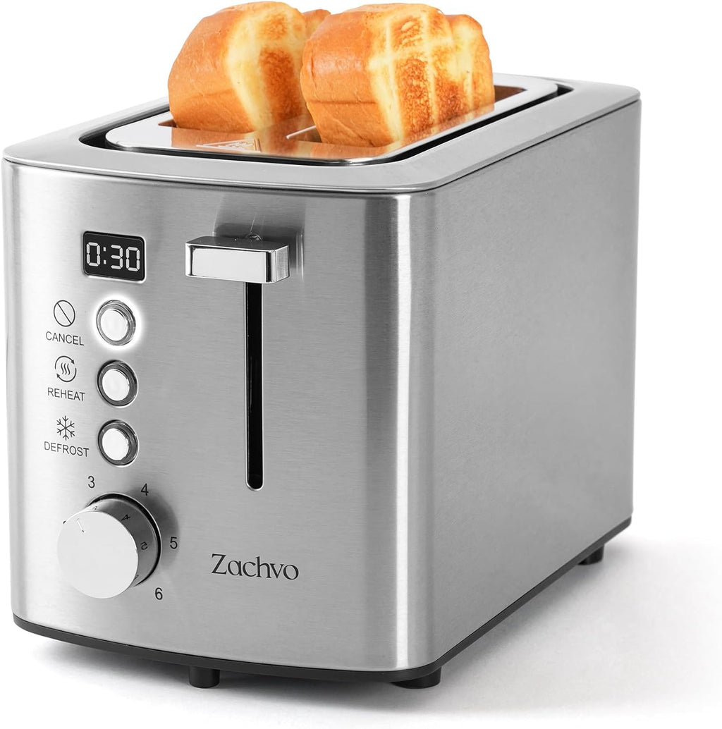 Skiennix 2-Slice Toaster - Wide Slots for Bread & Bagels | Stainless Steel, Digital Countdown, 6 Shade Settings