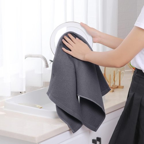 Homaxy Kitchen Dish Towels - Ultra Soft 100% Cotton Waffle Weave | Quick Drying, 13 x 28 Inches, 8-Pack, Dark Grey