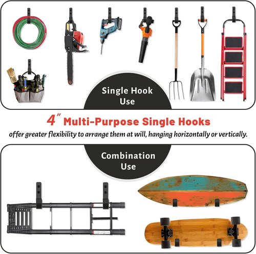 Heavy Duty Garage Hooks by [Brand Name] - 6 Pack 4-Inch Wall Mount Utility Tool Organizers | 55 lbs Capacity