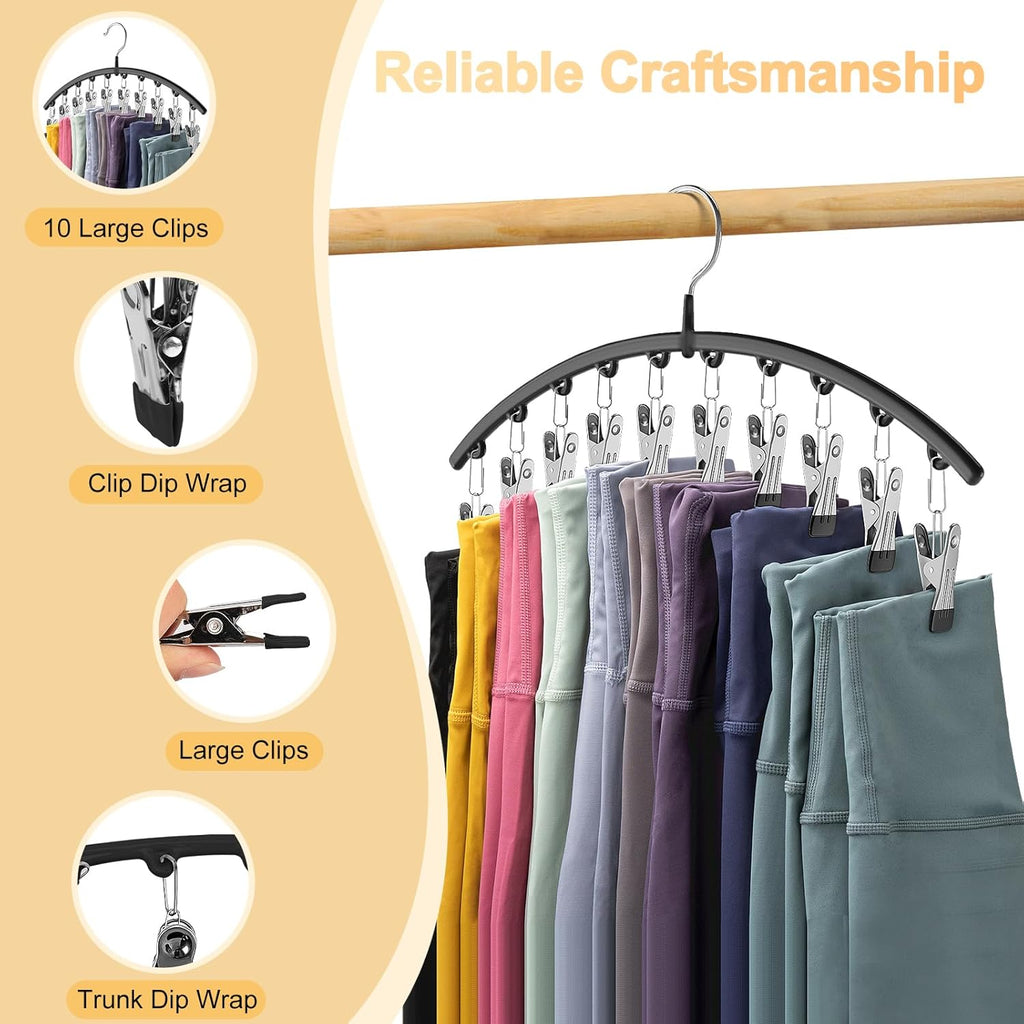 Skiennix Legging Organizer - Space-Saving Metal Yoga Pants Hangers with 10 Clips - Black