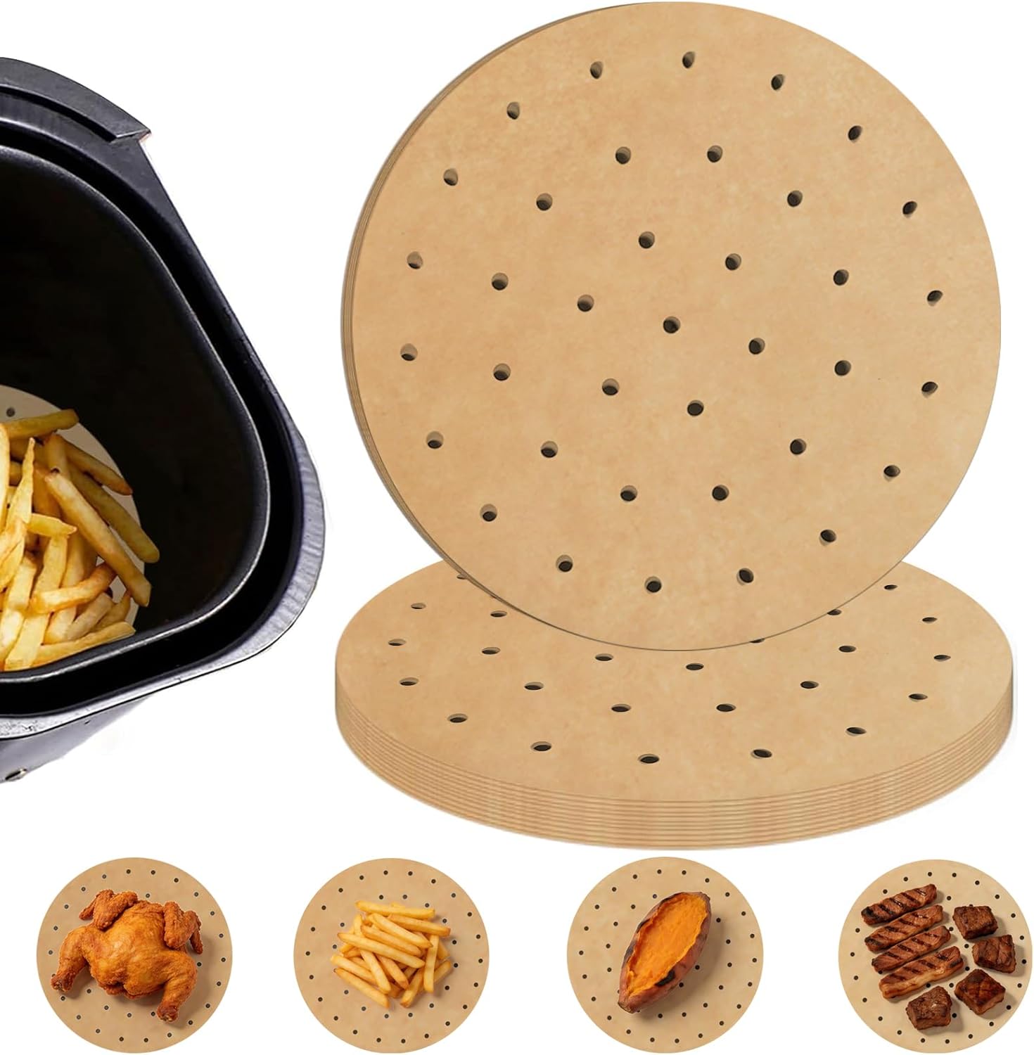 Numola Air Fryer Parchment Paper Liners - 8 Inch Non-Stick Disposable Baking Sheets | 100 Pre-Cut Liners for 3.5-6QT