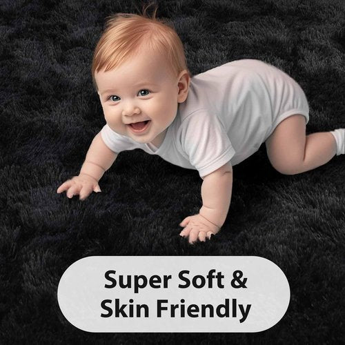 FinRèc Soft Black Area Rug - Modern Fluffy Shaggy Design | Non-Slip 4x6 Feet for Bedroom & Living Room Decor
