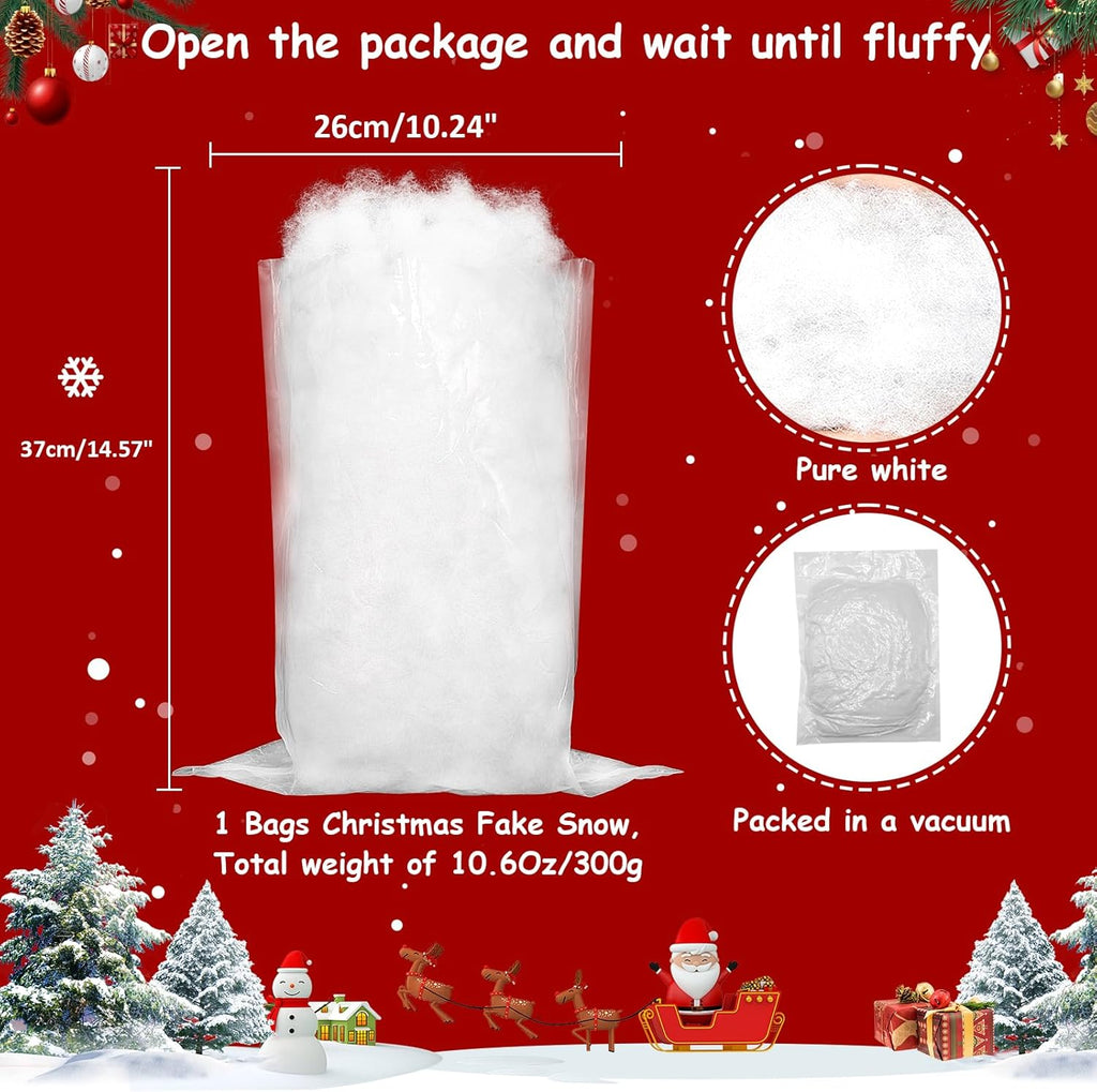 Skiennix Christmas Fake Snow Decoration - 10.6 Oz Fluffy White Artificial Snow for Holiday Decor | Indoor Winter Home Accent