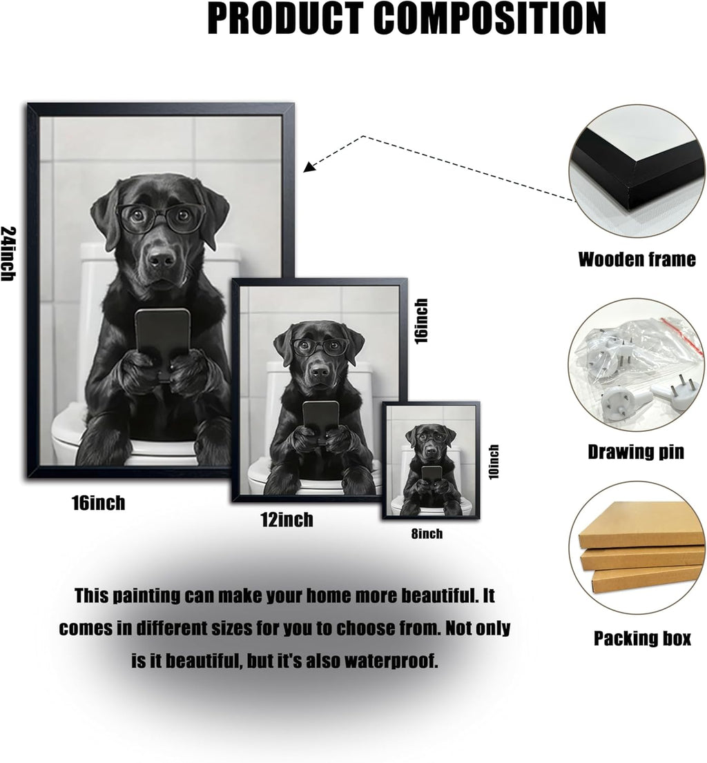 Regine Switzerland Funny Labrador Dog Canvas Print - Cute Bathroom Wall Art | 8x10 Inch Framed Decor