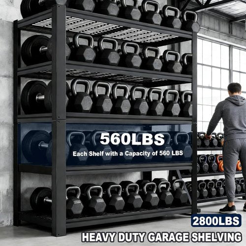 Heavy Duty Metal Shelving Rack - 2800 lbs Capacity | Adjustable 16"x35.5"x72" Black Storage Shelf