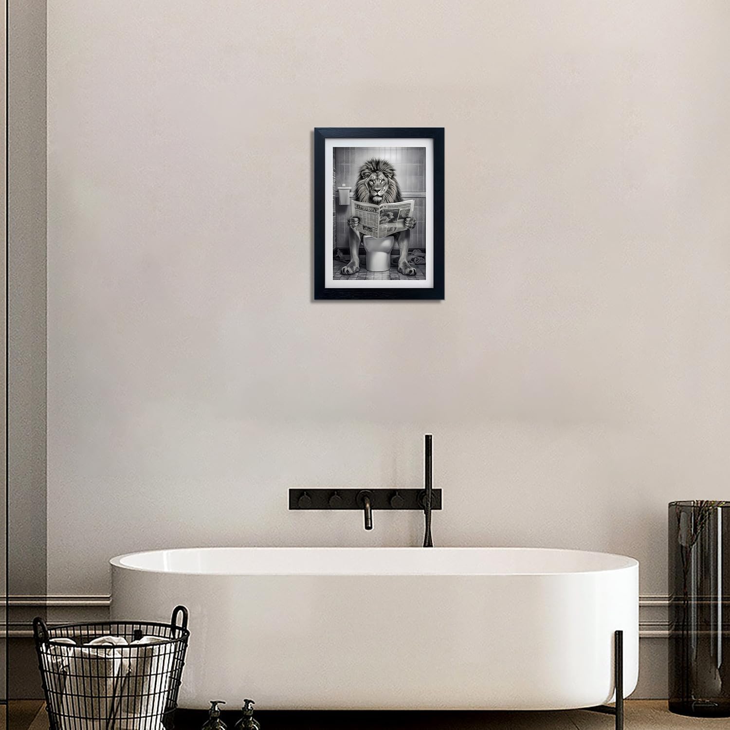 Regine Switzerland Bathroom Wall Decor - Black and White Lion Toilet Art Print | Funny Animal Artwork